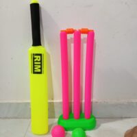 Rim Plastic Nation Premium Junior Cricket Set with Bat, Stump, Bails, Ball & Stump Holder|Plastic Cricket Kit | Size 24inch bat | Birthday Gift for Kids, Boys & Girls | 2+ Years (Yellow & Pink)